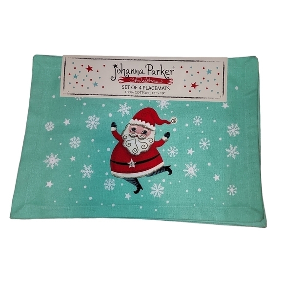 johanna parker Other - JOHANNA PARKER Mint Green SANTA CLAUS Christmas Cotton PLACEMATS Set of …